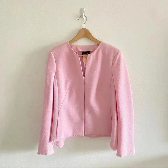 AKRIS Garry Pink Double-Faced Wool Crepe Fringe Jacket Sz 12 - Picture 1 of 16